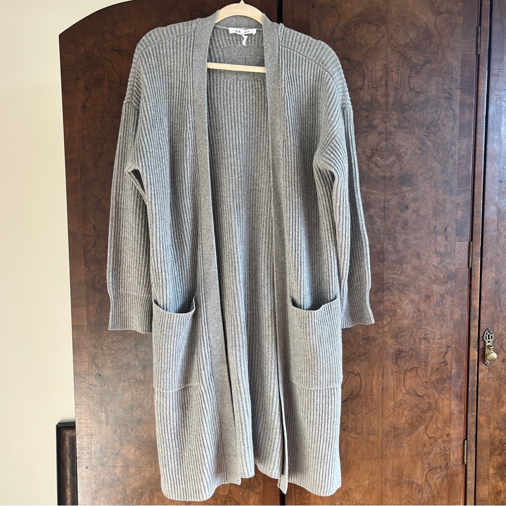 FRAME 100% Cashmere Long Grey Cardigan